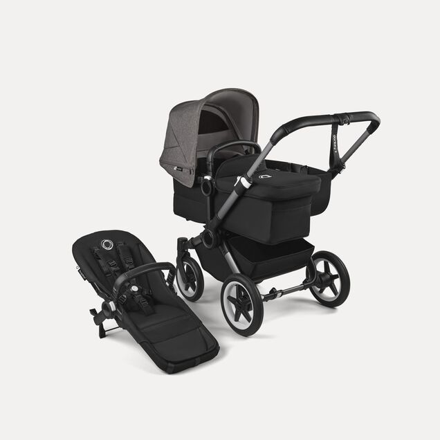 Bugaboo Donkey 5 Mono 2-in-1 stroller graphite base, midnight black fabrics, grey mélange sun canopy - Main Image Slide 1 van 12