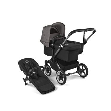 Bugaboo Donkey 5 Mono 2-in-1 stroller graphite base, midnight black fabrics, grey mélange sun canopy