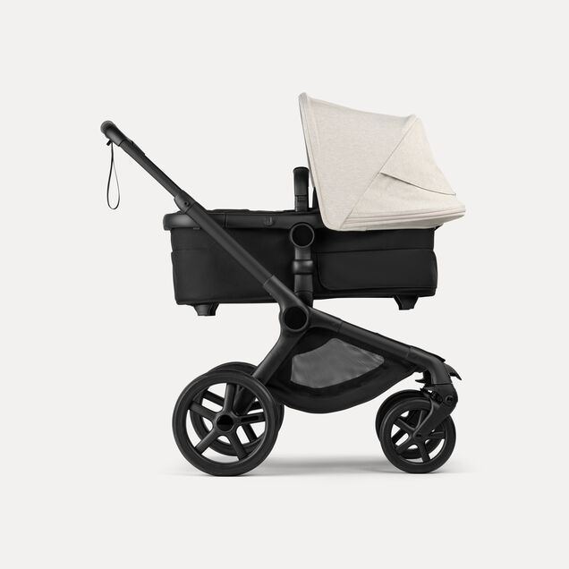 Bugaboo Fox 5 Renew bassinet newborn stroller, with black chassis, Heritage Black fabrics, and Misty White sun canopy. - Main Image Slide 2 of 12