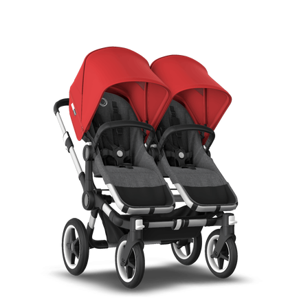 Bugaboo Donkey 3 Twin red canopy, grey melange seat, aluminum chassis - view 1