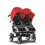 Bugaboo Donkey 3 Twin red canopy, grey melange seat, aluminum chassis - Thumbnail Slide 1 of 6