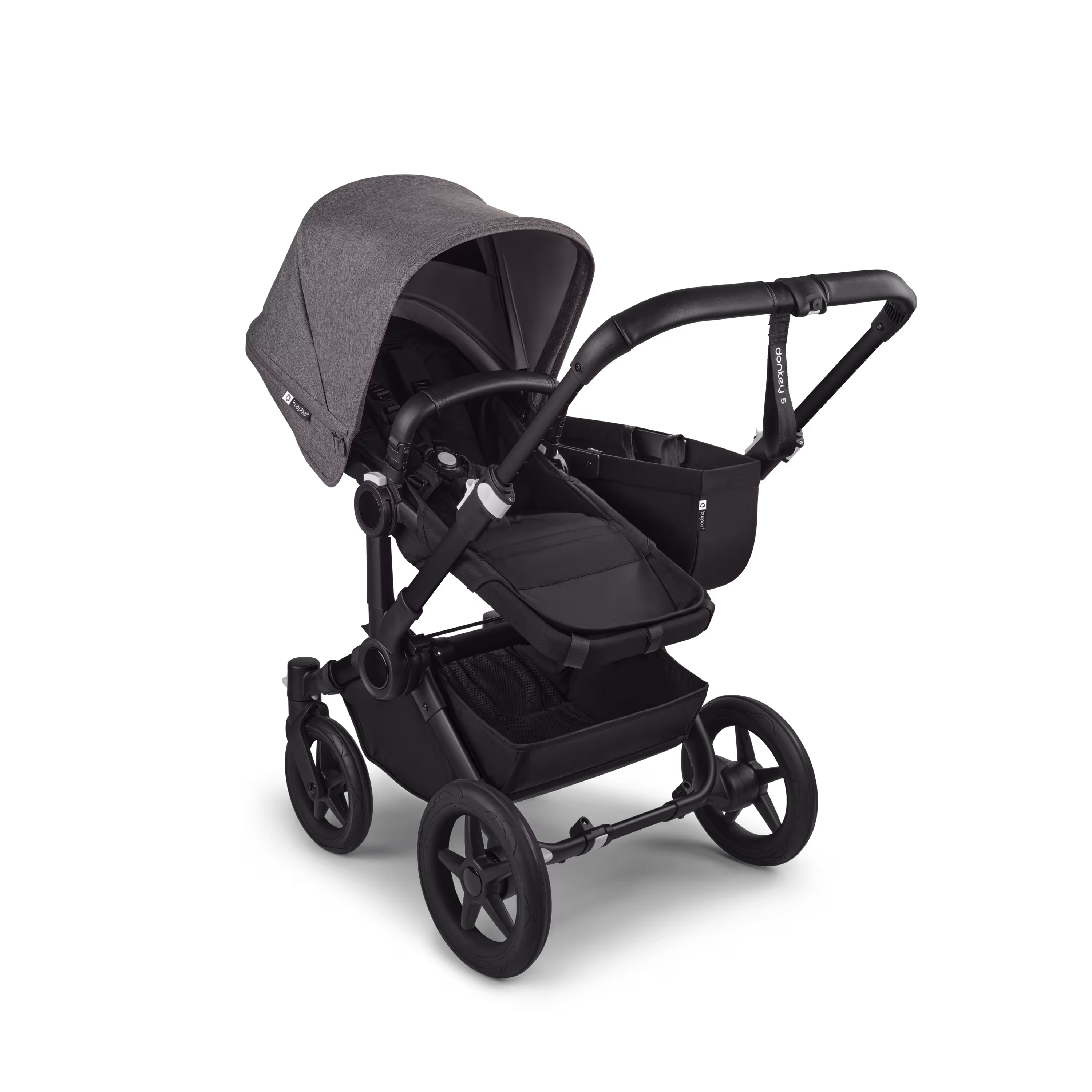 PP Bugaboo Donkey 5 Mono bassinet and seat stroller black base, midnight black fabrics, grey mélange sun canopy - Main Modal Image Slide 2 van 11