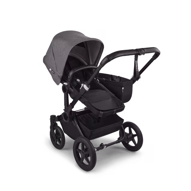PP Bugaboo Donkey 5 Mono bassinet and seat stroller black base, midnight black fabrics, grey mélange sun canopy - Main Image Slide 2 van 11