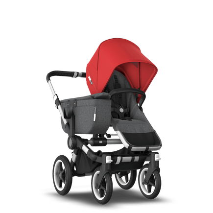 Bugaboo Donkey 3 Mono Complete Red sun canopy, grey melange seat, aluminum chassis - view 2