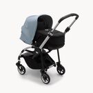 Bugaboo Bee 6 bassinet and seat stroller vapor blue sun canopy, black fabrics, aluminium base