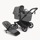 Bugaboo Donkey 6 2-in-1  stroller black base, moon grey fabrics, moon grey sun canopy view 1