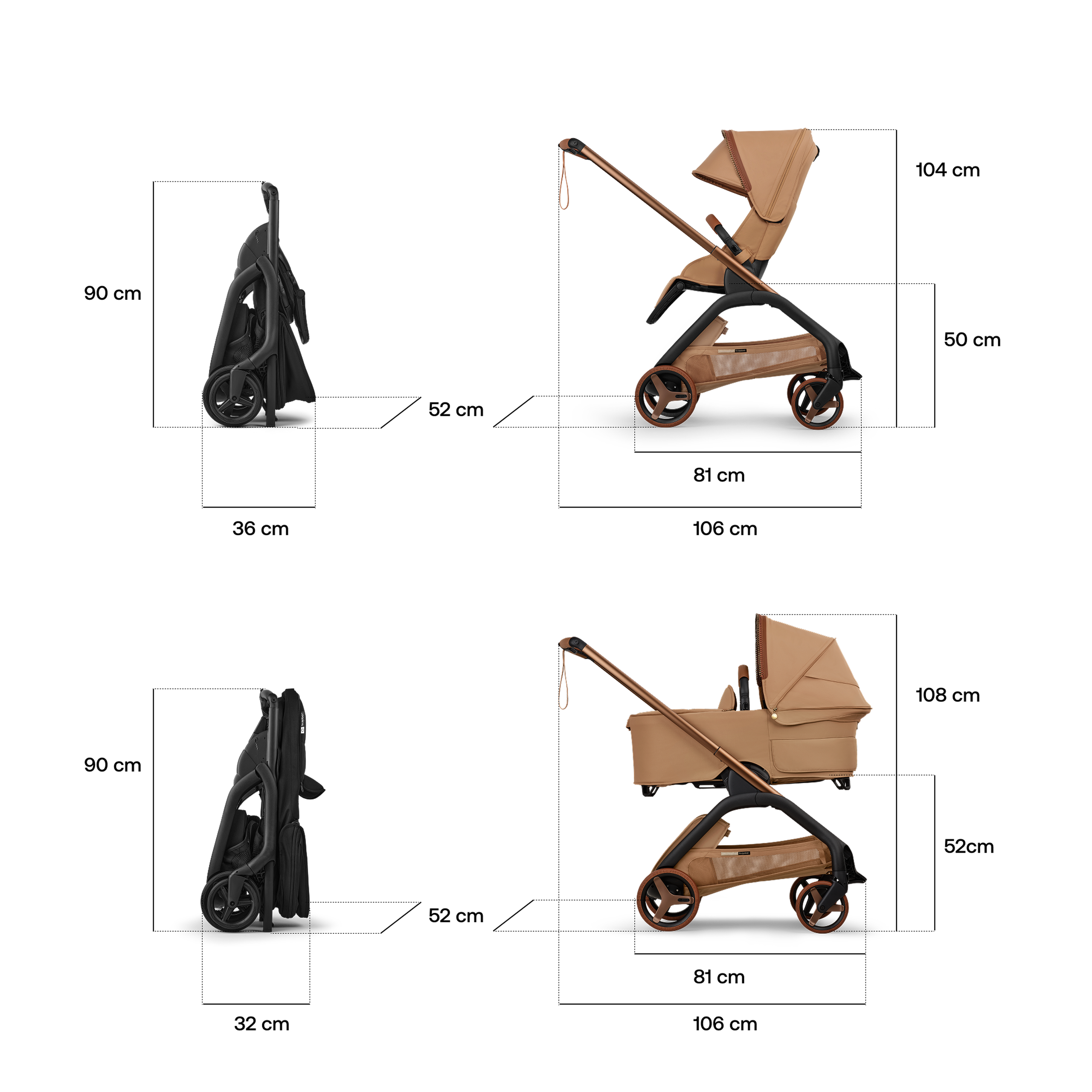 Bugaboo x Stella McCartney Dragonfly Plus 2-in-1 stroller tobacco brown base, tobacco brown fabrics, tobacco brown sun canopy - Thumbnail Slide 8 of 12