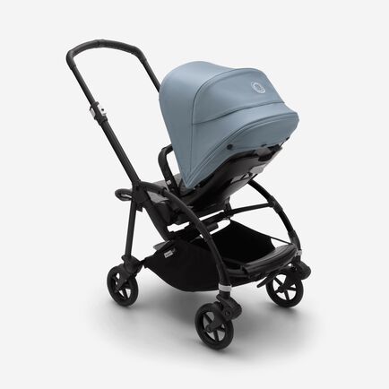 Bugaboo Bee 6 carrycot and seat pushchair vapor blue sun canopy, grey mélange fabrics, black base
