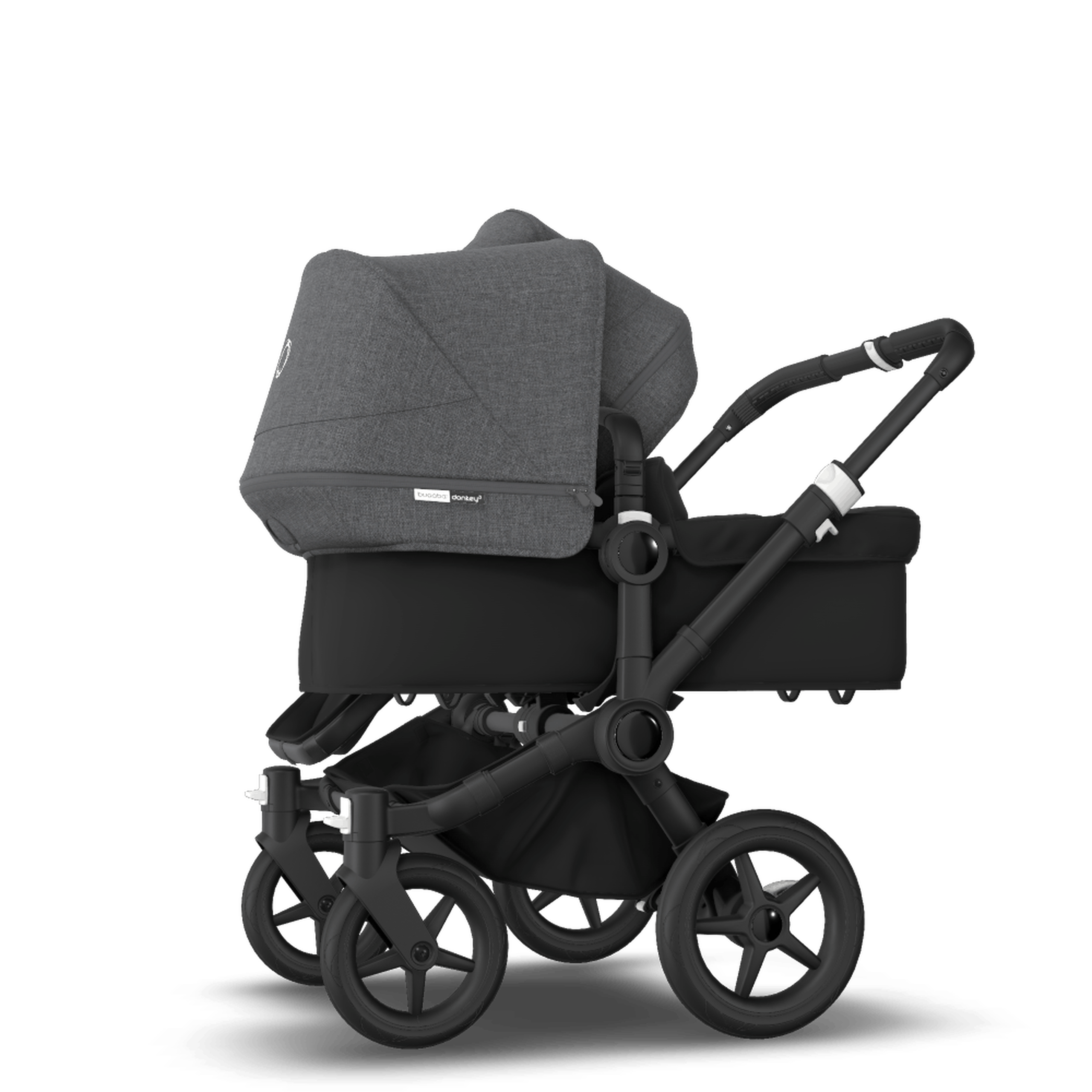 Bugaboo Donkey 3 Duo seat and bassinet stroller grey melange sun canopy, black fabrics, black base - Thumbnail Slide 2 of 5
