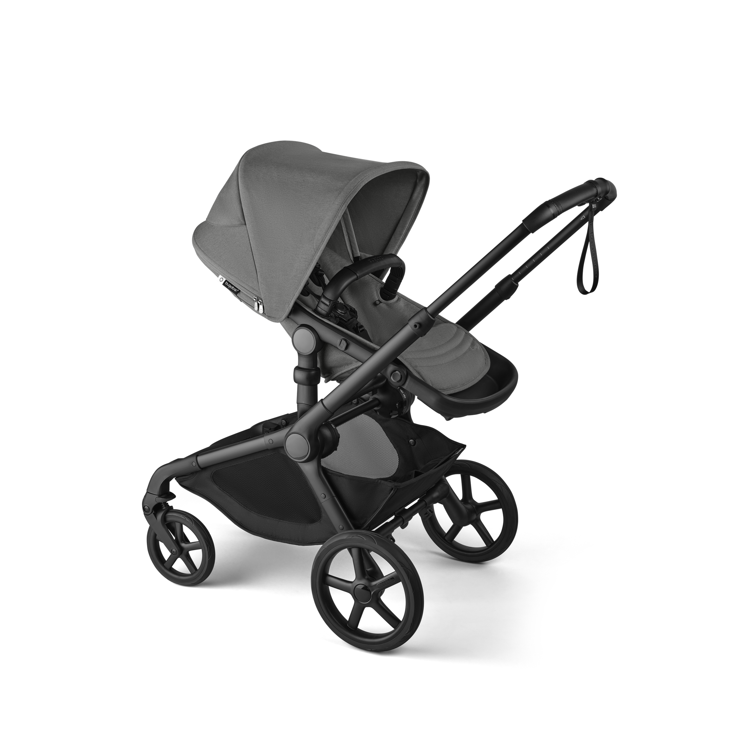Bugaboo Kangaroo seat-only stroller black base, moon grey fabrics, moon grey sun canopy - Thumbnail Slide 1 of 11