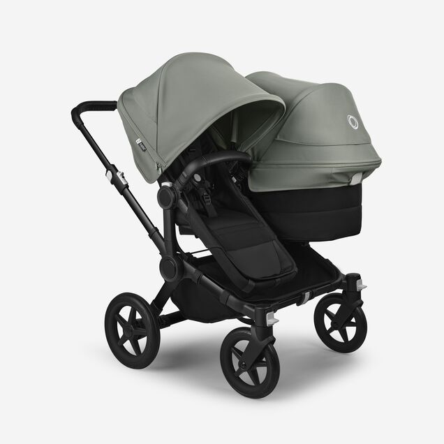 Bugaboo Donkey 5 Duo double stroller black base, midnight black fabrics, forest green sun canopy - Main Image Slide 1 of 11
