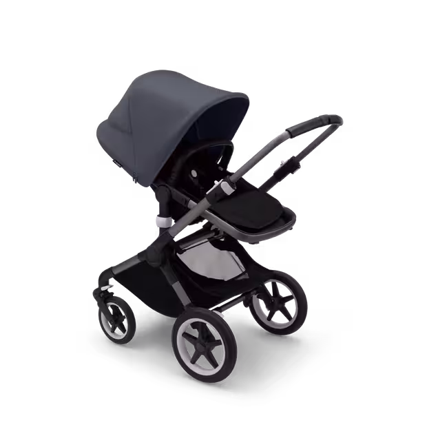 Bugaboo Fox 3 bassinet and seat stroller graphite base, midnight black fabrics, stormy blue sun canopy - Main Image Slide 6 of 7