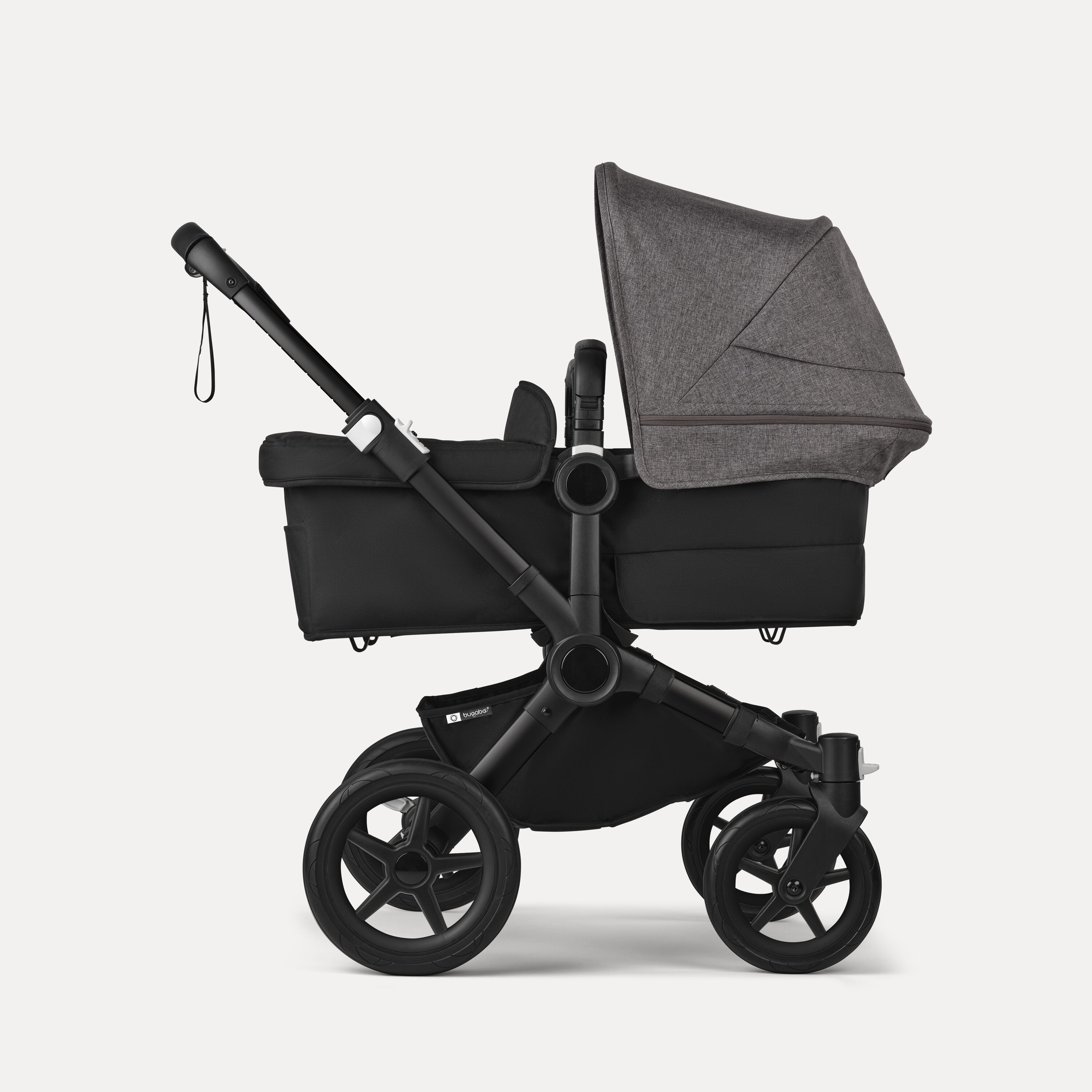Bugaboo Donkey 5 twin stroller black base, midnight black fabrics, grey mélange sun canopy - Main Modal Image Slide 2 of 12