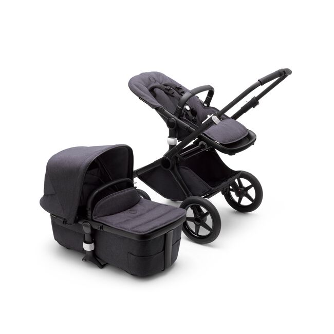 Bugaboo Fox 3 pram body and seat stroller with black frame, mineral black fabrics, and mineral black sun canopy. - Main Image Slide 11 of 15