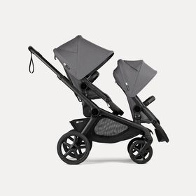 Bugaboo Kangaroo tandem stroller black base, moon grey fabrics, moon grey sun canopy