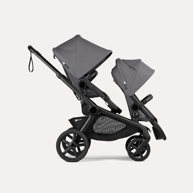 Bugaboo Kangaroo tandem stroller black base, moon grey fabrics, moon grey sun canopy - Main Image Slide 1 of 20