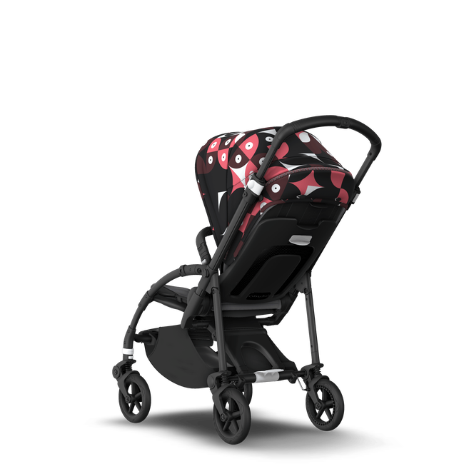 Bugaboo Bee 6 seat stroller black base, grey fabrics, animal explorer pink/ red sun canopy