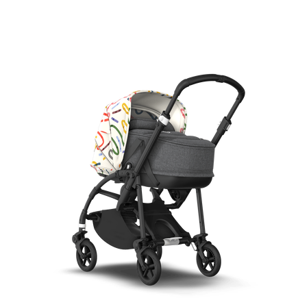 Bugaboo Bee 6 bassinet and seat stroller black base, grey fabrics, art of discovery white sun canopy - view 1