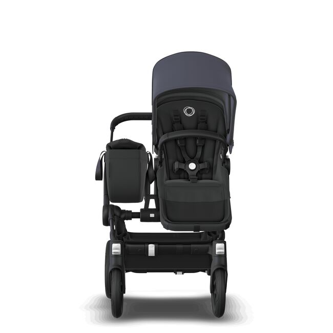 Bugaboo Donkey 5 Mono bassinet and seat stroller black base, midnight black fabrics, stormy blue sun canopy