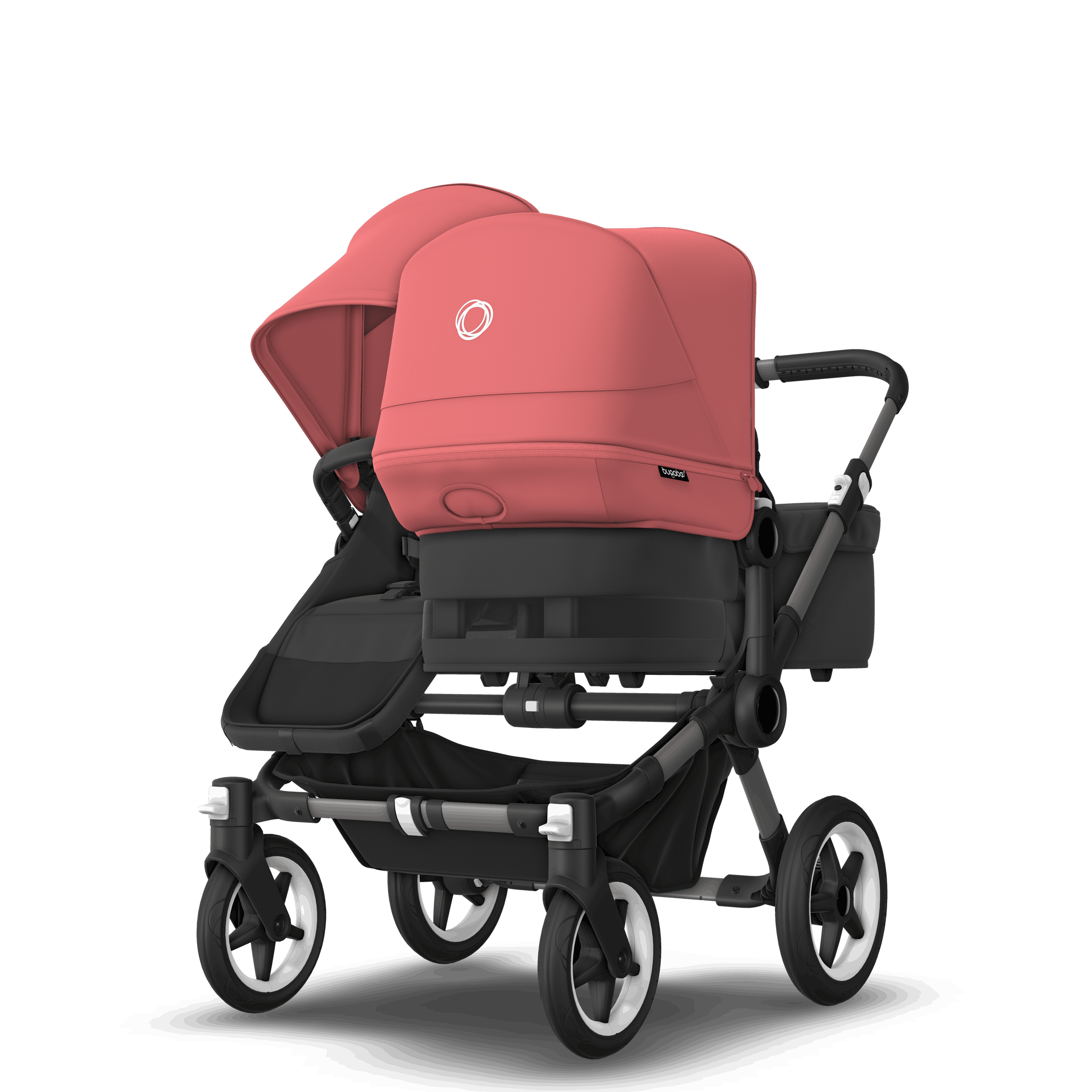 Bugaboo Donkey 5 Duo double stroller graphite base, midnight black fabrics, sunrise red sun canopy - Thumbnail Slide 3 of 11