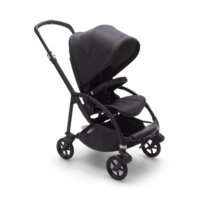Bugaboo Bee 6 bassinet and seat stroller mineral washed black sun canopy, mineral washed black fabrics, black base