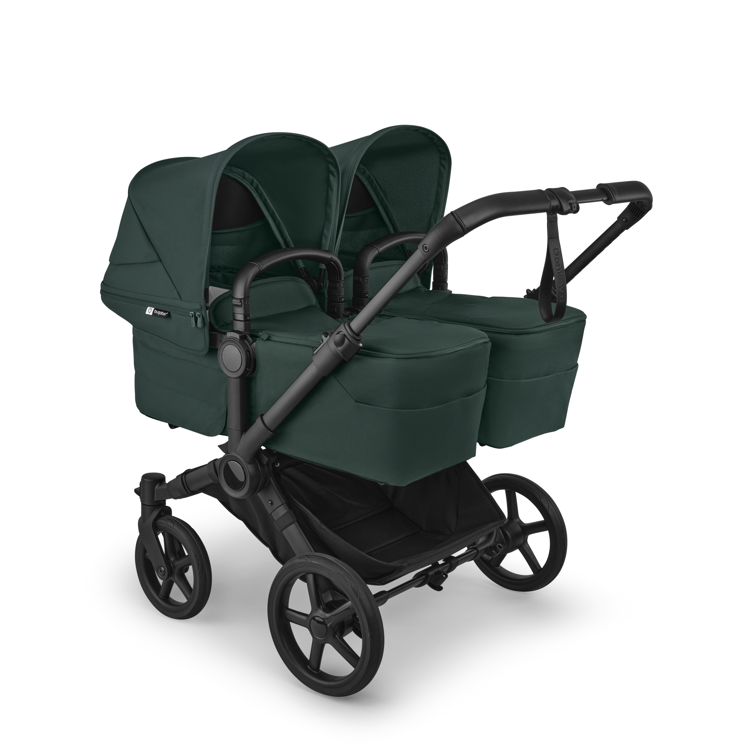 Bugaboo Donkey 6 twin pushchair black base, fern green fabrics, fern green sun canopy - Thumbnail Slide 1 of 9
