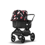 Bugaboo Fox 3 bassinet and seat stroller black base, midnight black fabrics, animal explorer pink/red sun canopy