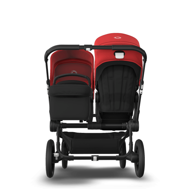 Bugaboo Donkey 3 Duo seat and bassinet stroller red sun canopy, black fabrics, black base