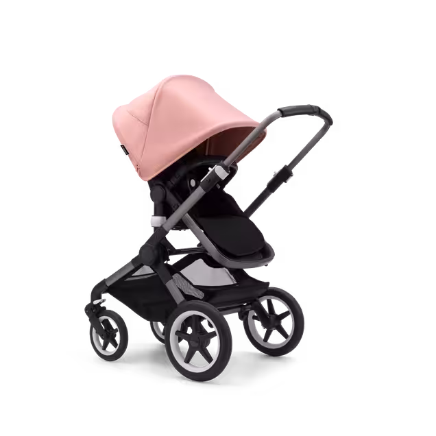 Bugaboo Fox 3 seat stroller with graphite frame, black fabrics, and pink sun canopy. - Main Image Slide 7 of 7