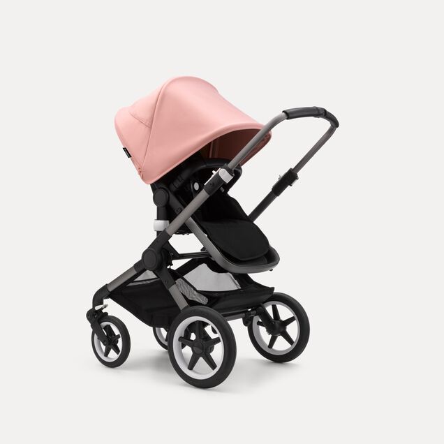Bugaboo Fox 3 seat stroller with graphite frame, black fabrics, and pink sun canopy. - Main Image Slide 7 of 7