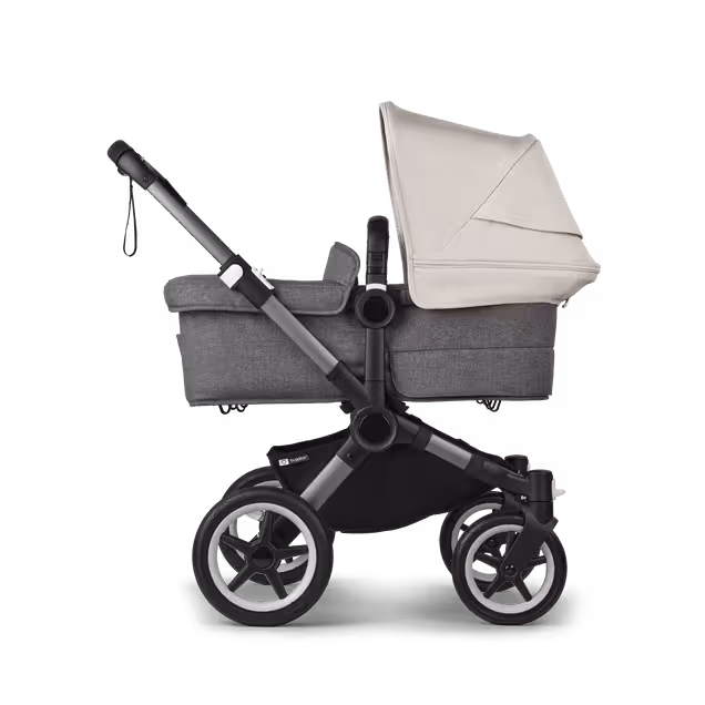 Bugaboo Donkey 5 twin stroller graphite base, grey mélange fabrics, misty white sun canopy - Main Image Slide 2 of 12