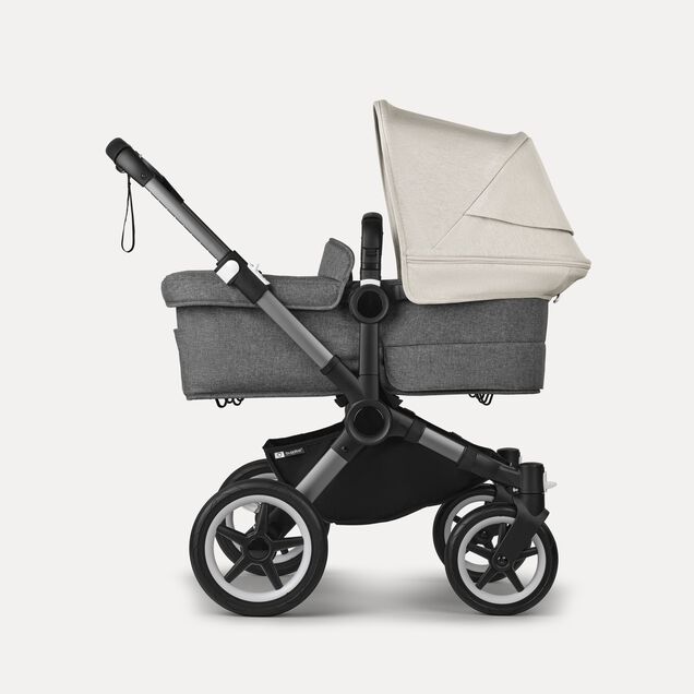Bugaboo Donkey 5 twin stroller graphite base, grey mélange fabrics, misty white sun canopy - Main Image Slide 2 of 12