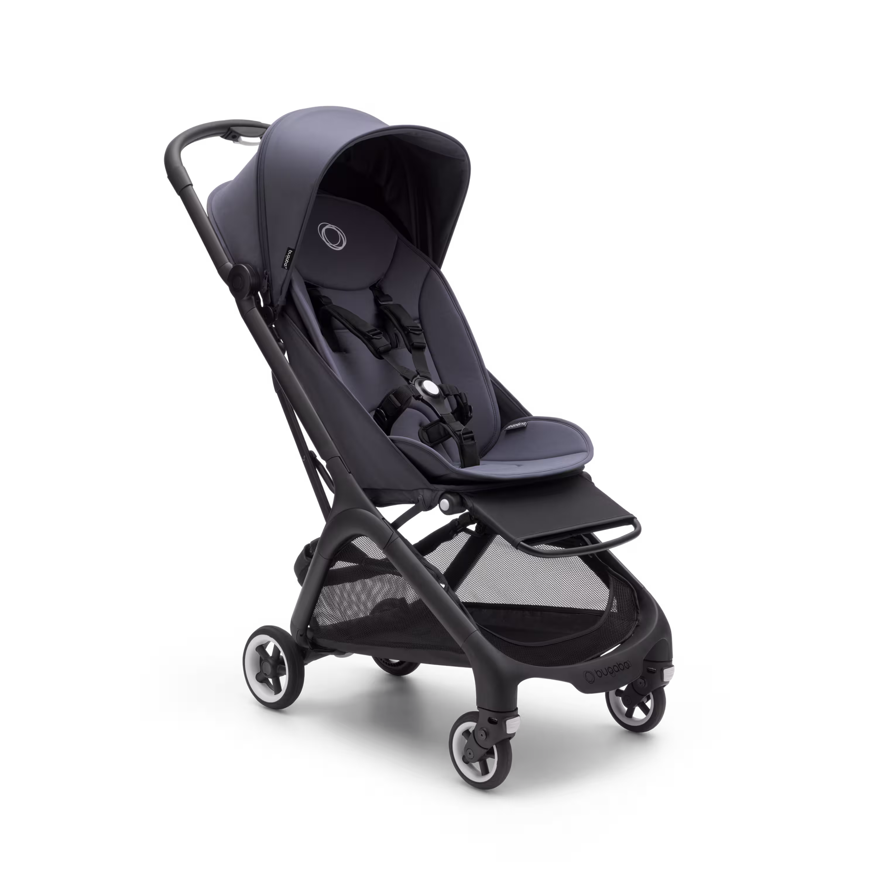 Bugaboo Butterfly travel stroller black base, stormy blue fabrics, stormy blue sun canopy - Main Modal Image Slide 1 of 13