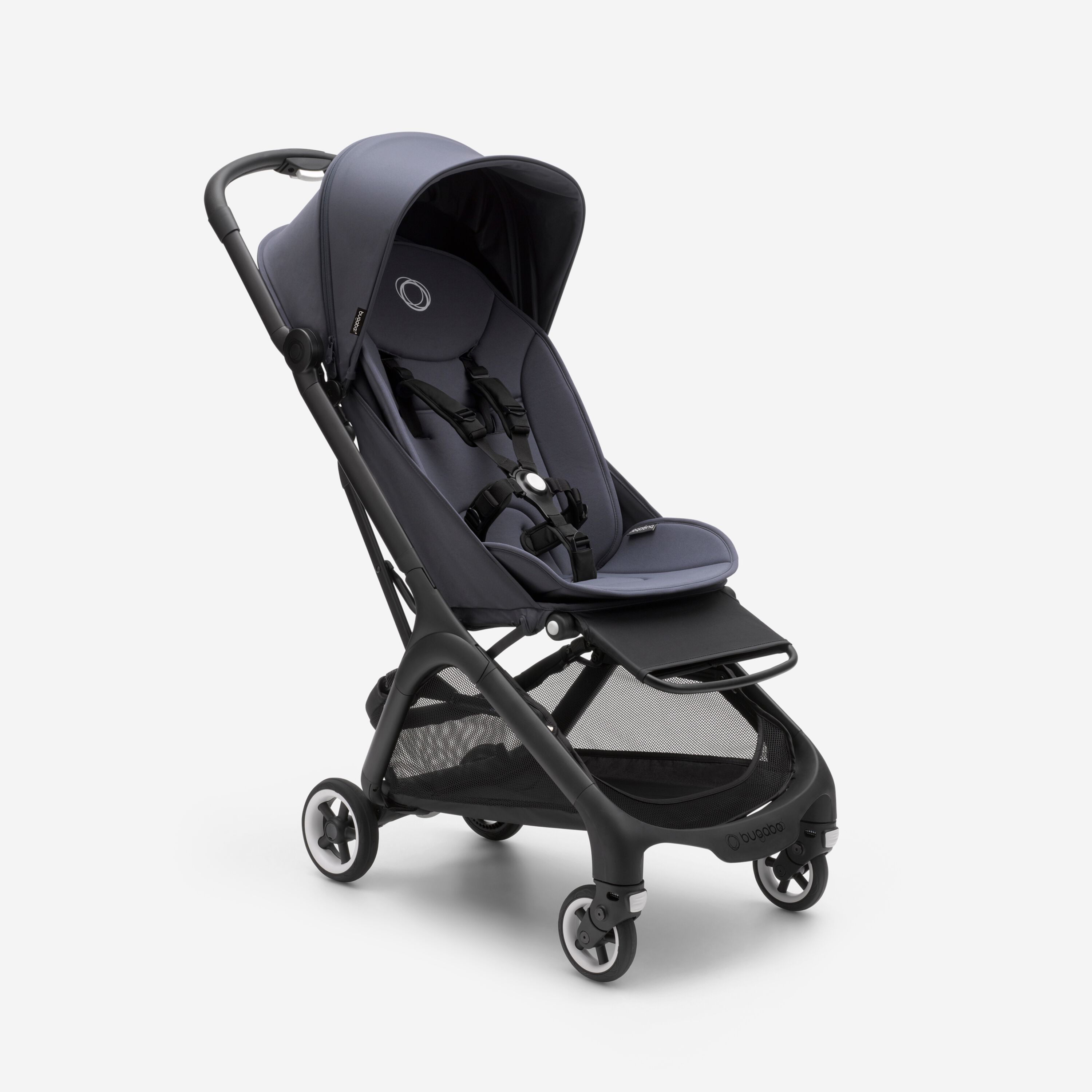 Bugaboo Butterfly travel stroller black base, stormy blue fabrics, stormy blue sun canopy - Main Modal Image Slide 1 of 13