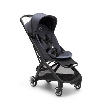 Bugaboo Butterfly travel stroller black base, stormy blue fabrics, stormy blue sun canopy