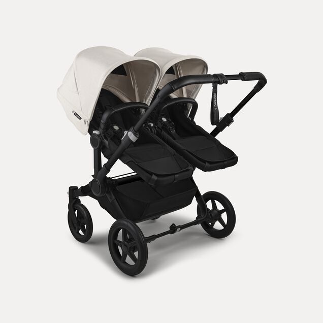 Bugaboo Donkey 5 twin stroller black base, midnight black fabrics, misty white sun canopy - Main Image Slide 3 of 12