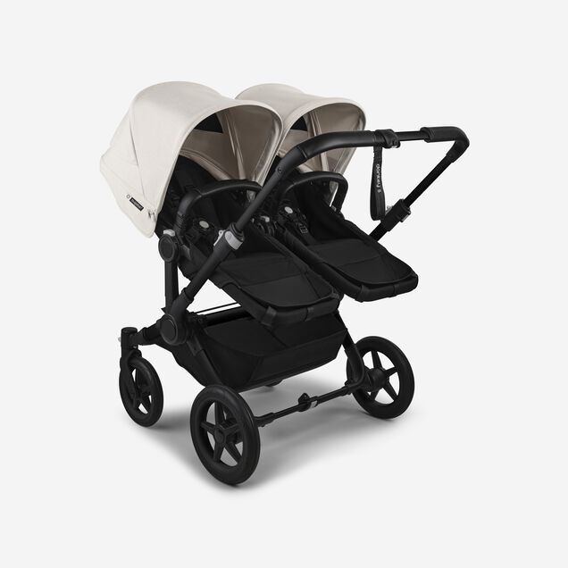 Bugaboo Donkey 5 twin stroller black base, midnight black fabrics, misty white sun canopy - Main Image Slide 3 of 12