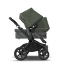 Bugaboo Donkey 5 Duo bassinet and seat stroller black base, grey mélange fabrics, forest green sun canopy - Thumbnail Slide 4 of 12