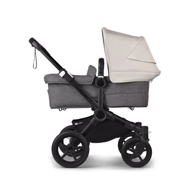 Bugaboo Donkey 5 twin stroller black base, grey mélange fabrics, misty white sun canopy - Main Image Slide 2 of 12