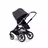 Bugaboo Fox 3 seat stroller with black frame, grey fabrics, and stormy blue sun canopy. - Thumbnail Slide 1 of 7