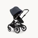 Bugaboo Fox 3 bassinet and seat stroller graphite base, midnight black fabrics, stormy blue sun canopy