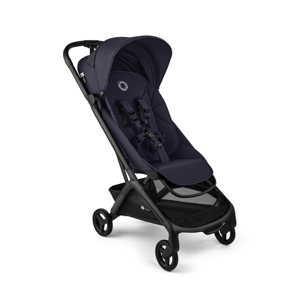 Bugaboo Butterfly 2 travel stroller black base, deep indigo fabrics, deep indigo sun canopy