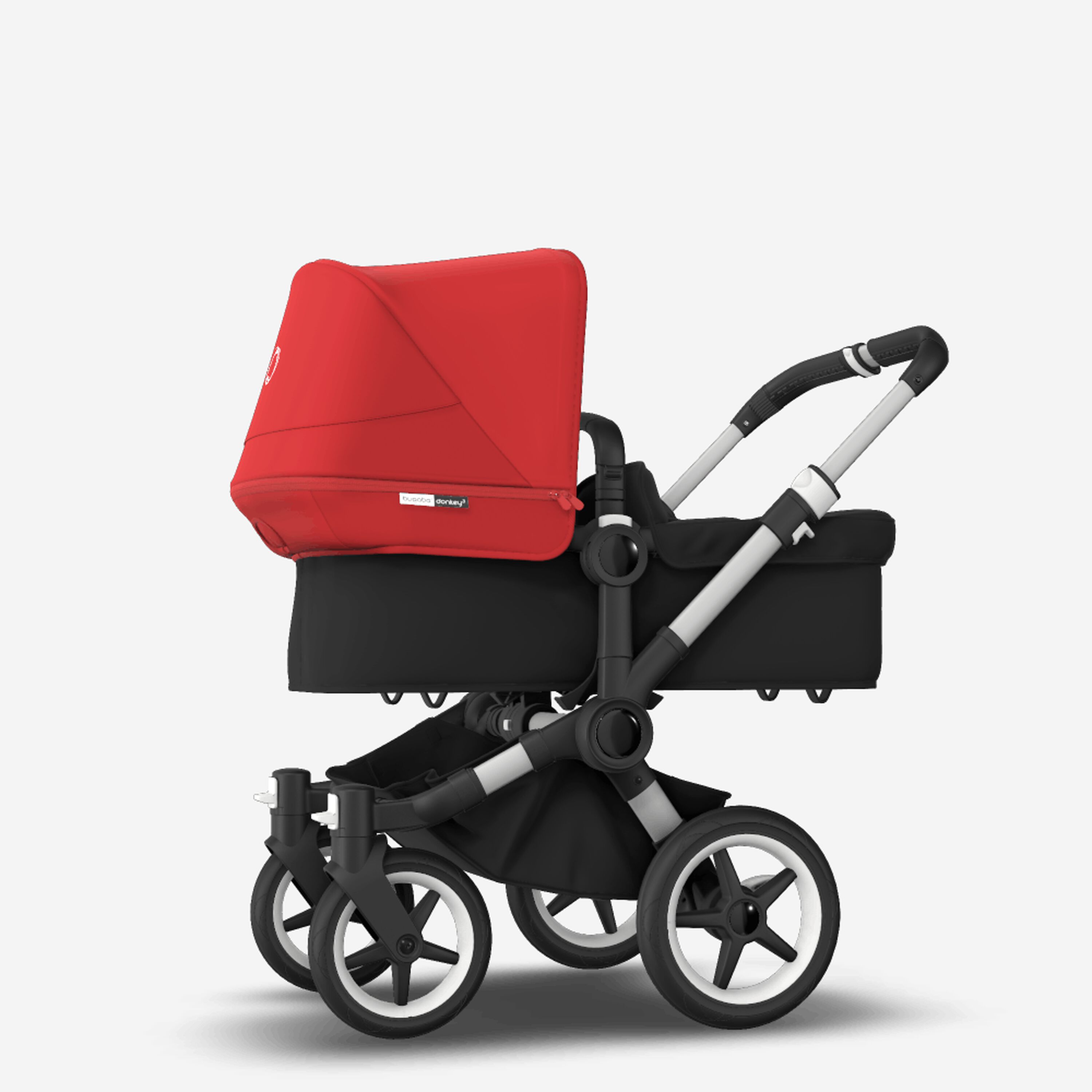 Bugaboo Donkey 3 Mono seat and bassinet stroller red sun canopy, black fabrics, aluminium base - Main Modal Image Slide 2 of 10