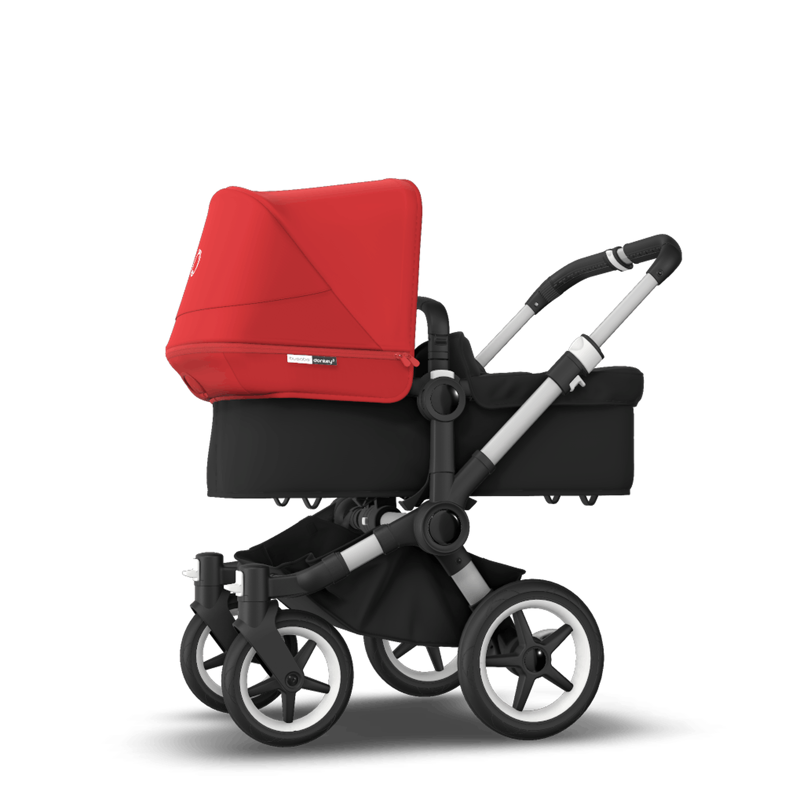 Bugaboo Donkey 3 Mono seat and bassinet stroller red sun canopy, black fabrics, aluminium base - Thumbnail Slide 2 of 10