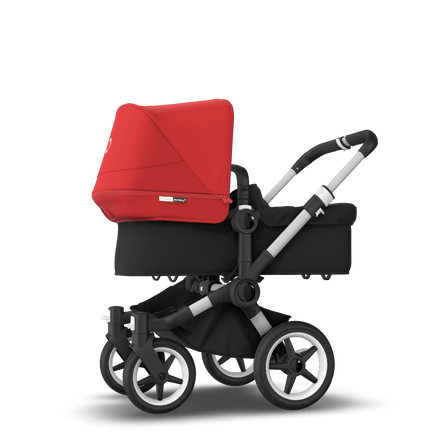 Bugaboo Donkey 3 Mono seat and bassinet stroller red sun canopy, black fabrics, aluminium base - view 2