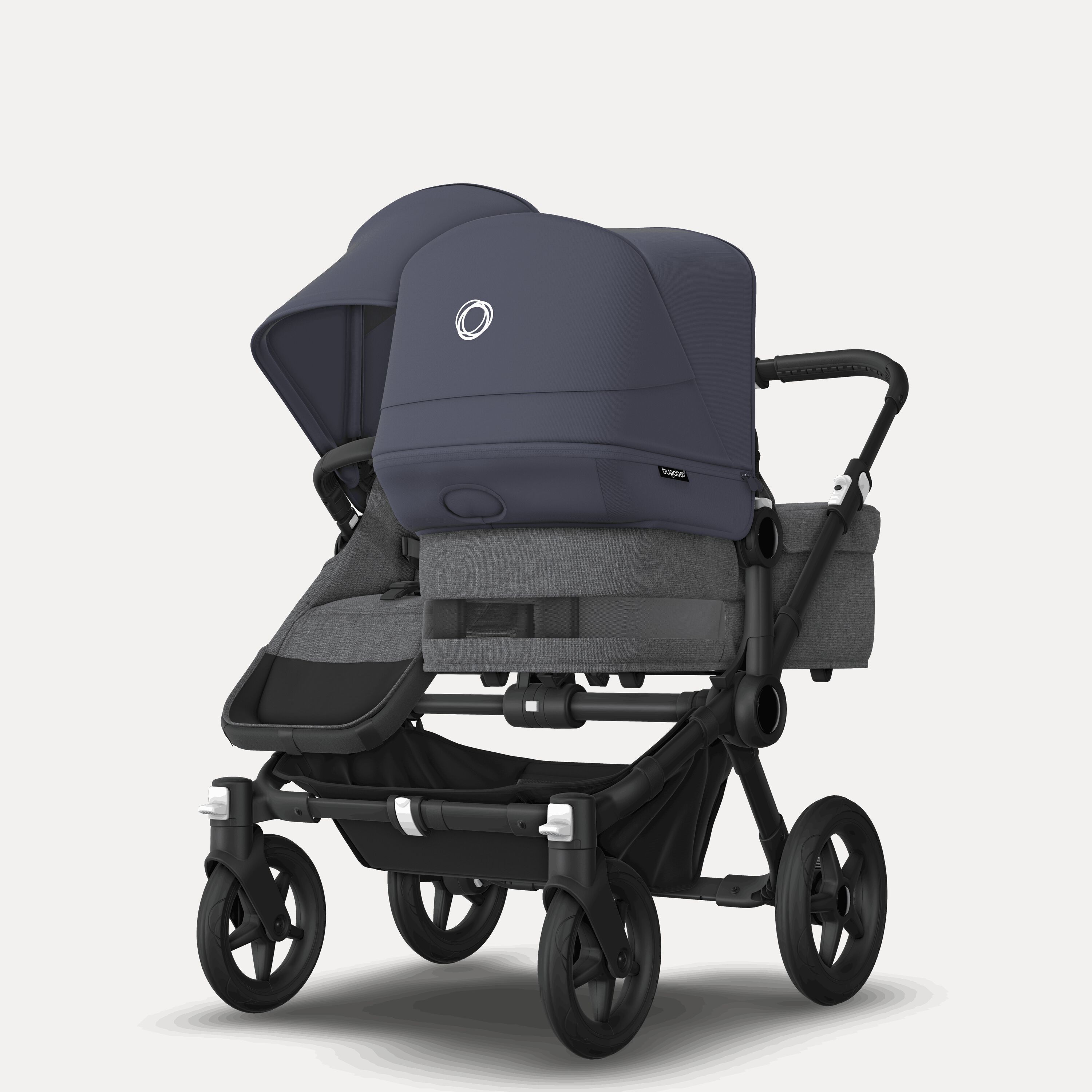 Bugaboo Donkey 5 Duo double stroller black base, grey mélange fabrics, stormy blue sun canopy - Main Modal Image Slide 3 of 11