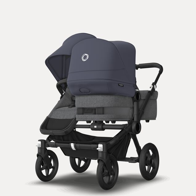 Bugaboo Donkey 5 Duo double stroller black base, grey mélange fabrics, stormy blue sun canopy - Main Image Slide 3 of 11