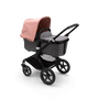 Bugaboo Fox 3 bassinet stroller with black frame, grey fabrics, and pink sun canopy. - Thumbnail Slide 2 of 7