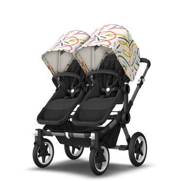 Bugaboo Donkey 5 twin stroller graphite base, midnight black fabrics, art of discovery white sun canopy - view 2