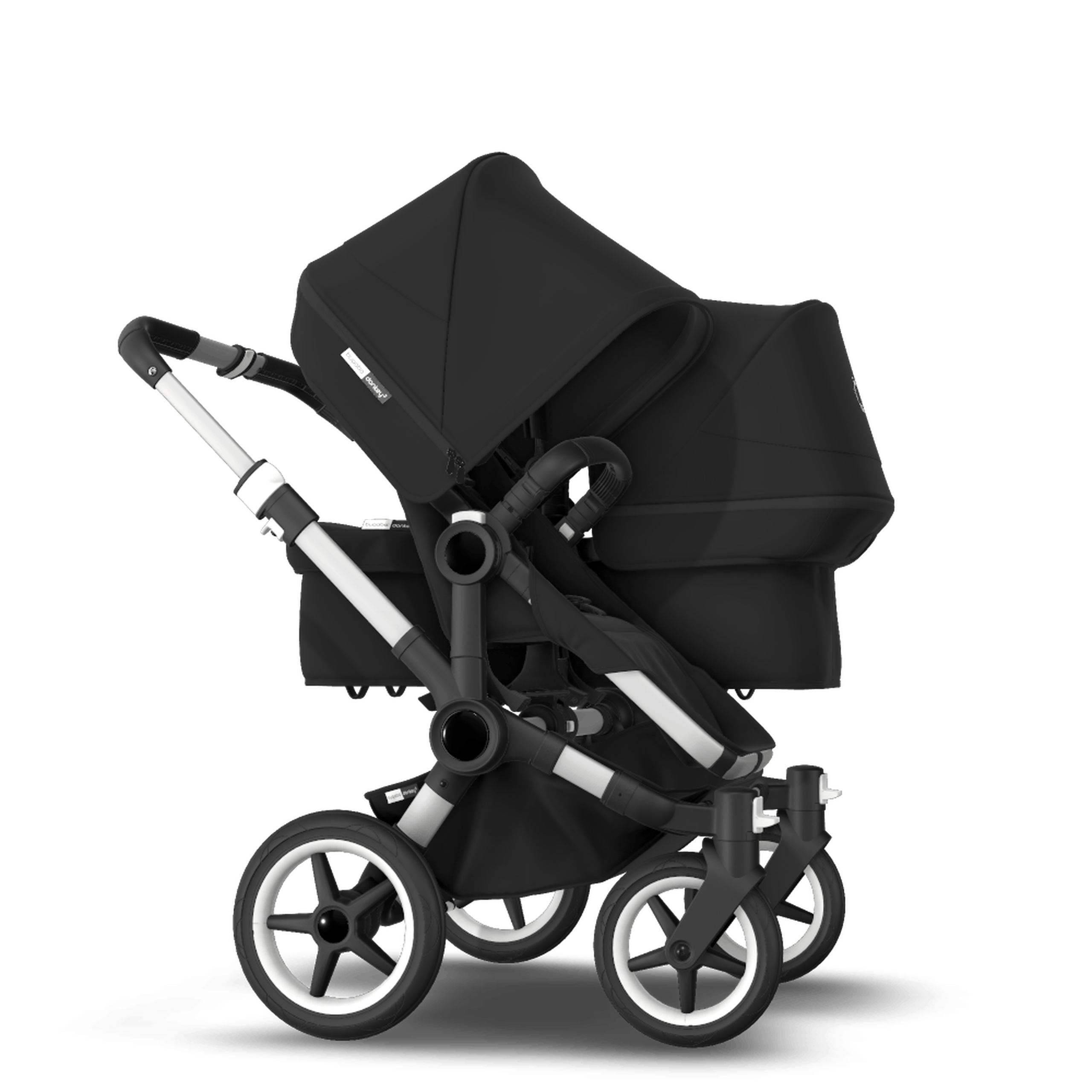 Bugaboo Donkey 3 Duo seat and bassinet stroller black sun canopy, black fabrics, aluminium base - Thumbnail Slide 4 of 5